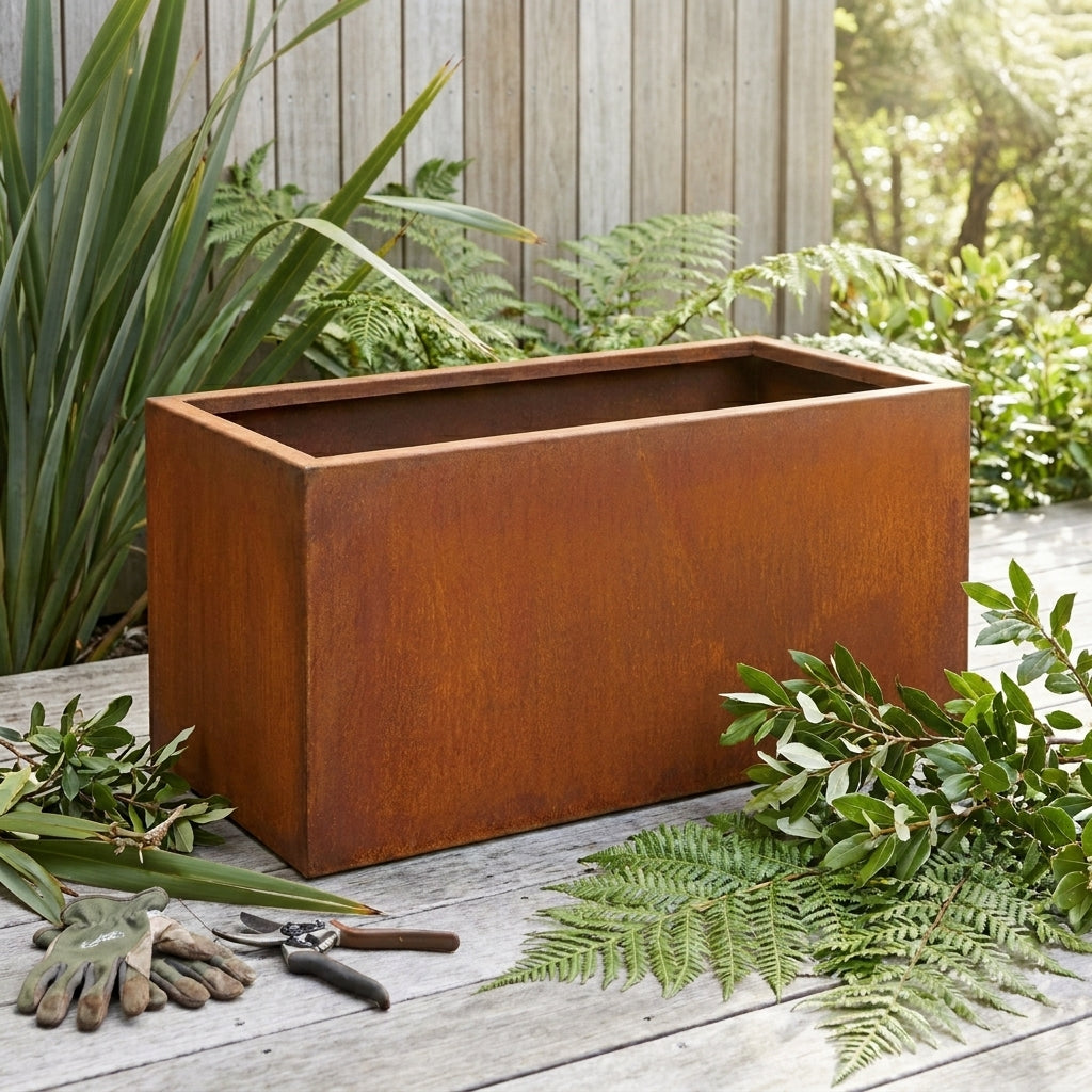 Rectangular Corten Steel Planter Box 80x40x40cm - Rusted Finish