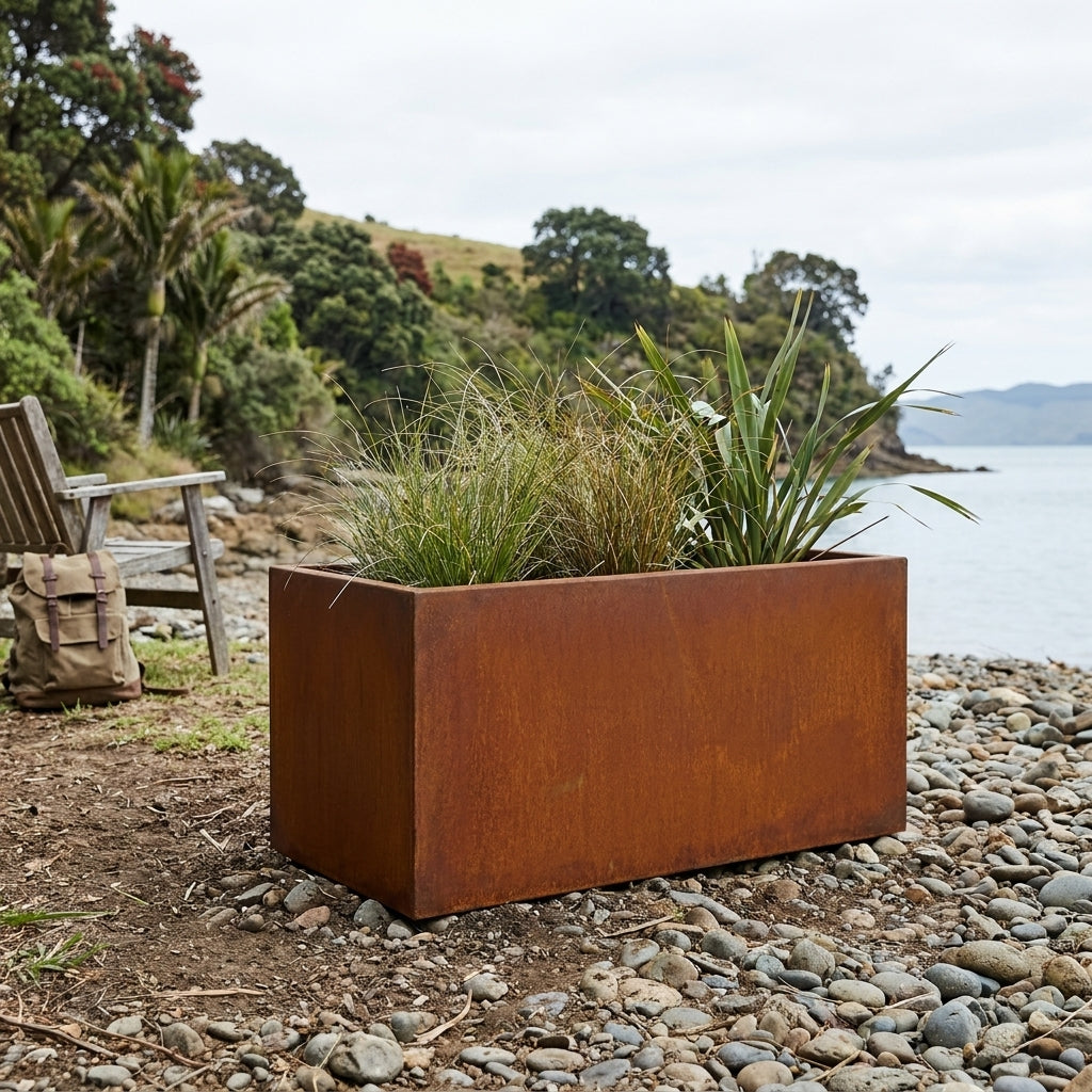 Rectangular Corten Steel Planter Box 80x40x40cm - Rusted Finish