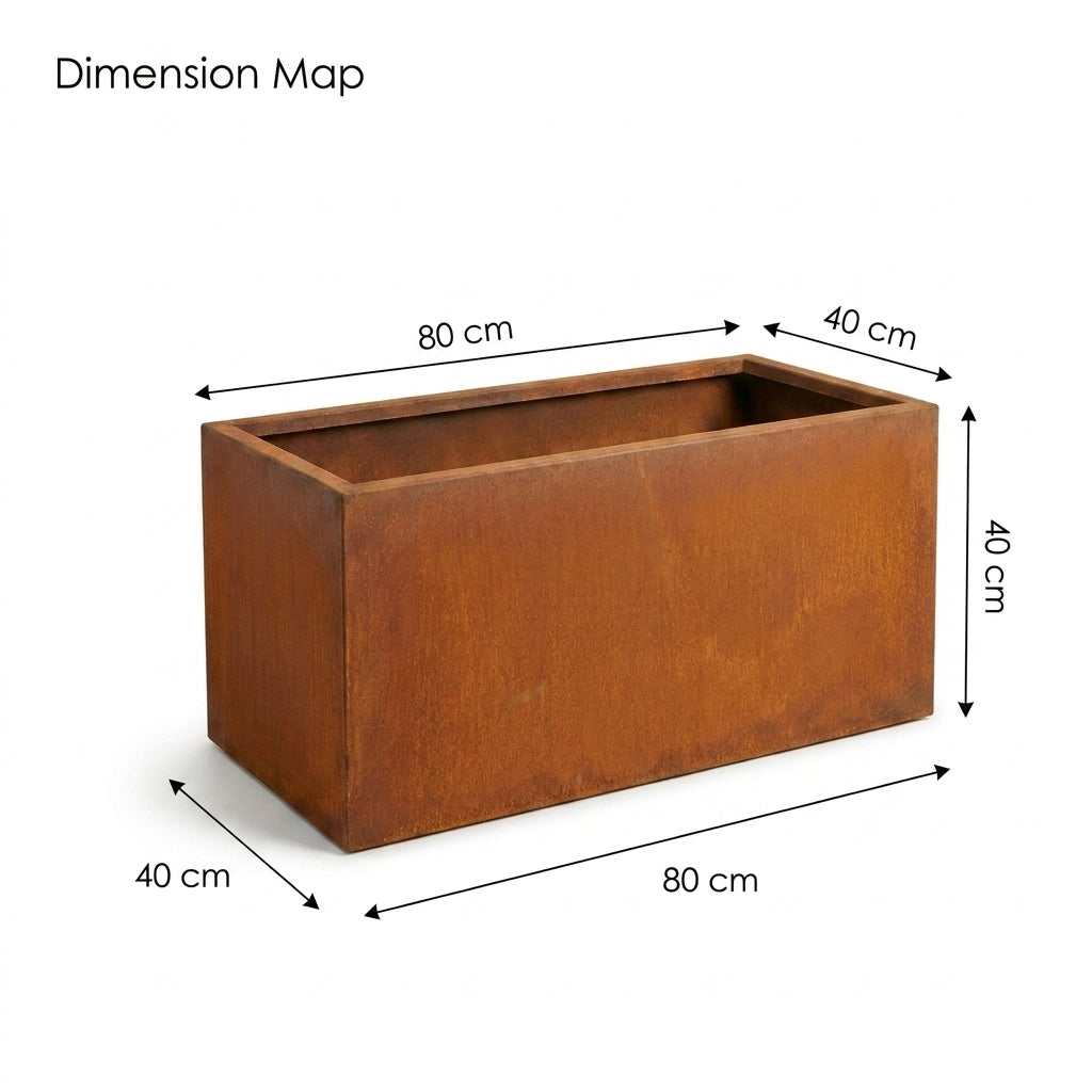 Rectangular Corten Steel Planter Box 80x40x40cm - Rusted Finish