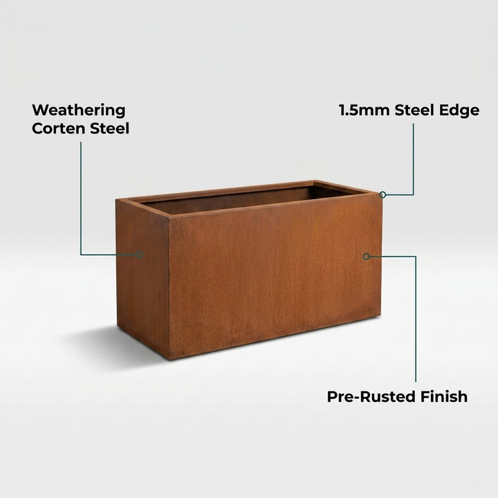 Rectangular Corten Steel Planter Box 80x40x40cm - Rusted Finish