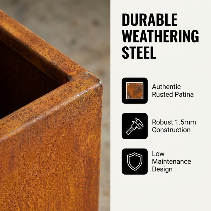 Rectangular Corten Steel Planter Box 80x40x40cm - Rusted Finish