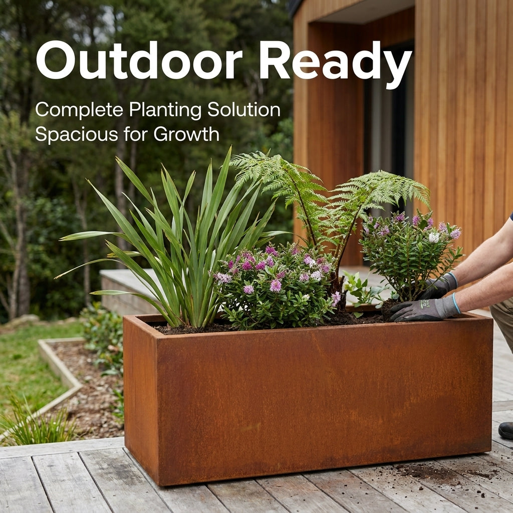 Rectangular Corten Steel Planter Box 80x40x40cm - Rusted Finish