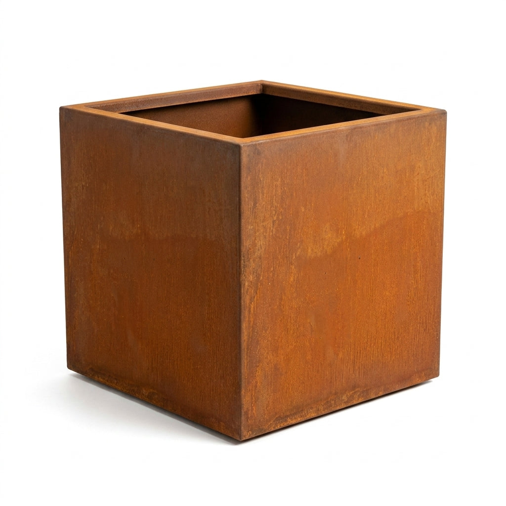 Square Corten Steel Planter Box 40cm - Rusted Finish Outdoor Garden Pot