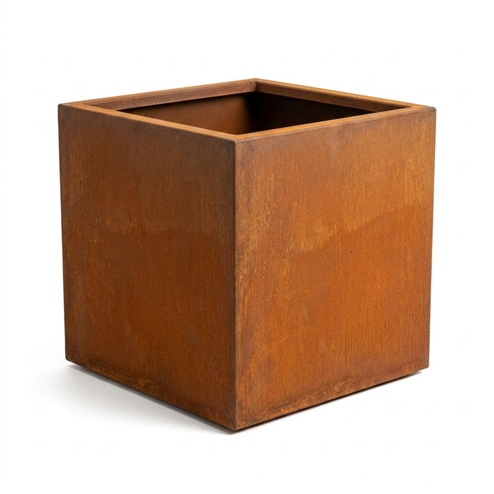 Square Corten Steel Planter Box 40cm - Rusted Finish Outdoor Garden Pot