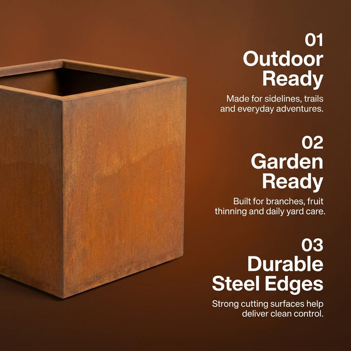 Square Corten Steel Planter Box 40cm - Rusted Finish Outdoor Garden Pot