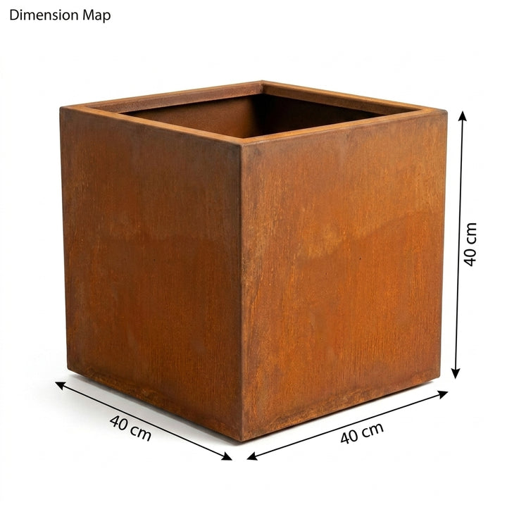 Square Corten Steel Planter Box 40cm - Rusted Finish Outdoor Garden Pot