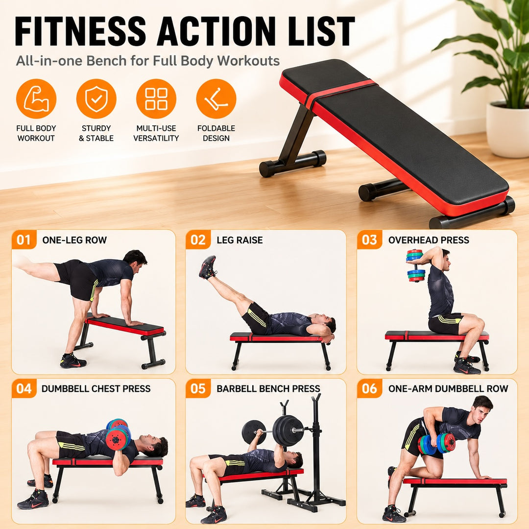 Foldable Flat Weight Bench for Home Gym Strength Training and Dumbbell Exercises