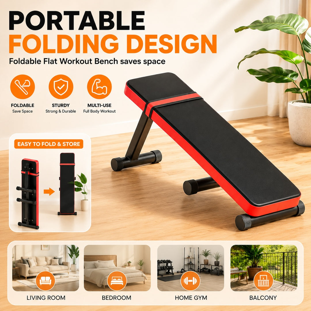 Foldable Flat Weight Bench for Home Gym Strength Training and Dumbbell Exercises