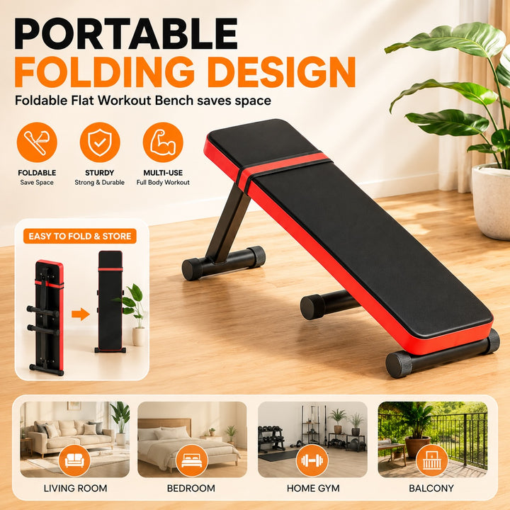 Foldable Flat Weight Bench for Home Gym Strength Training and Dumbbell Exercises
