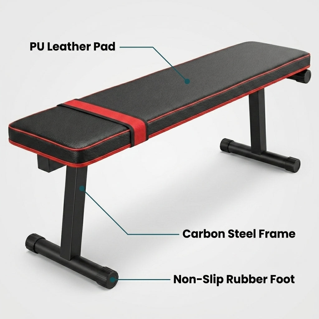 Foldable Flat Weight Bench for Home Gym Strength Training and Dumbbell Exercises