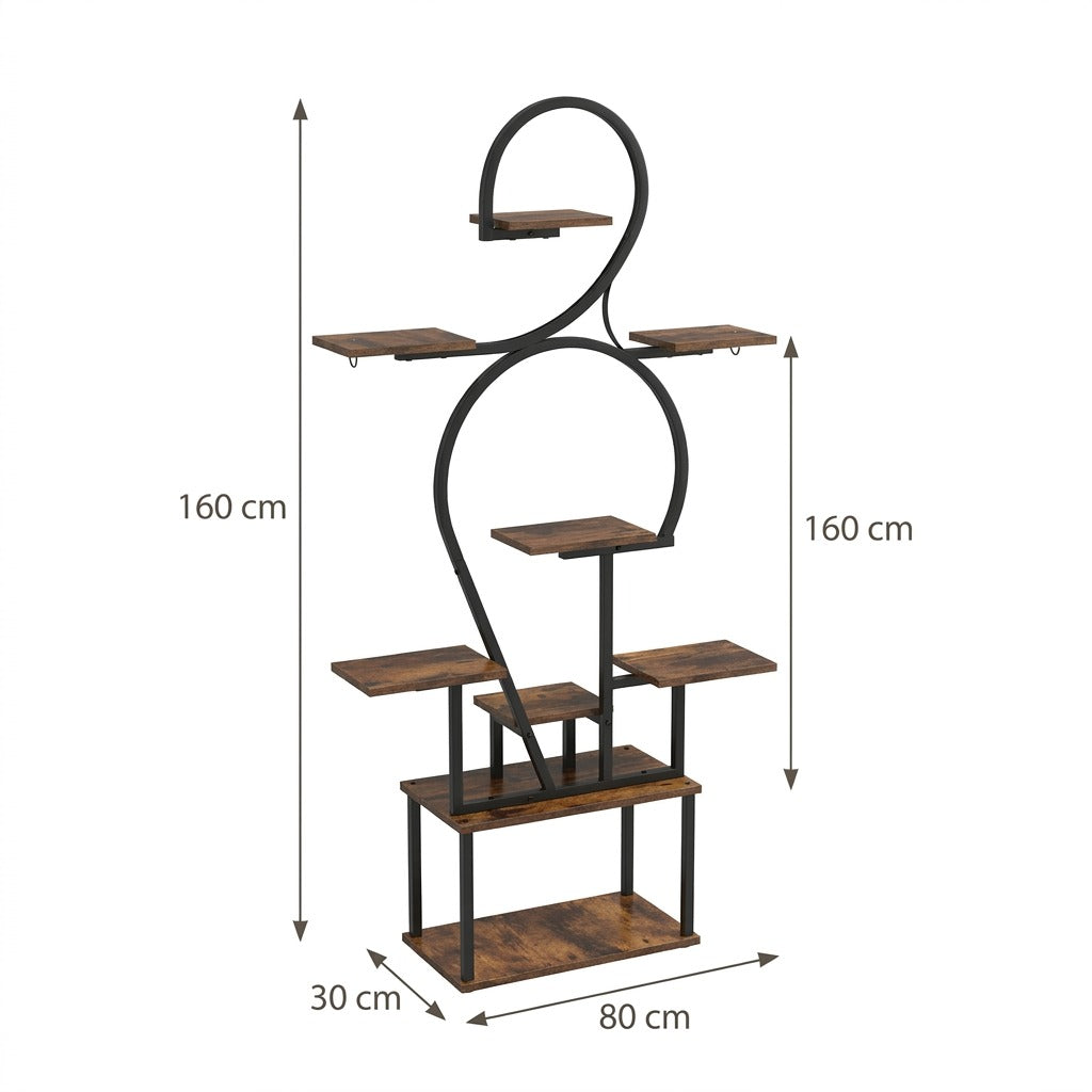 6 Tier Curved Flower Stand Metal and Wood Tiered Plant Shelf - Peach Wood