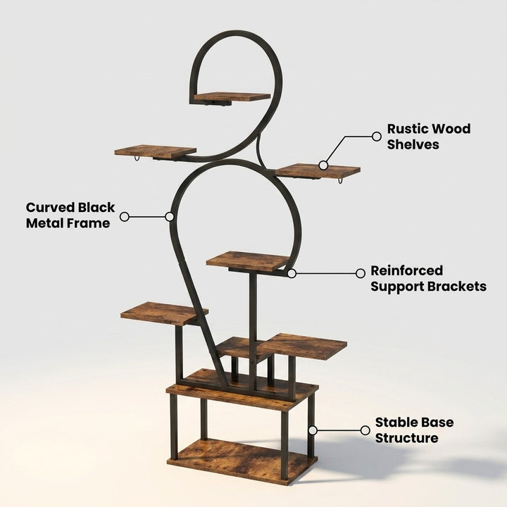 6 Tier Curved Flower Stand Metal and Wood Tiered Plant Shelf - Peach Wood