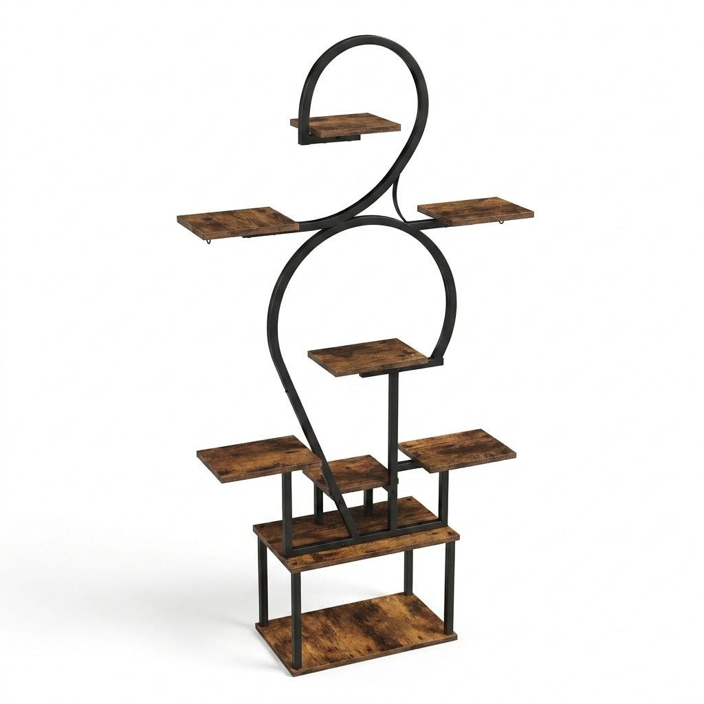 6 Tier Curved Flower Stand Metal and Wood Tiered Plant Shelf - Peach Wood