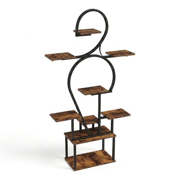 6 Tier Curved Flower Stand Metal and Wood Tiered Plant Shelf - Peach Wood