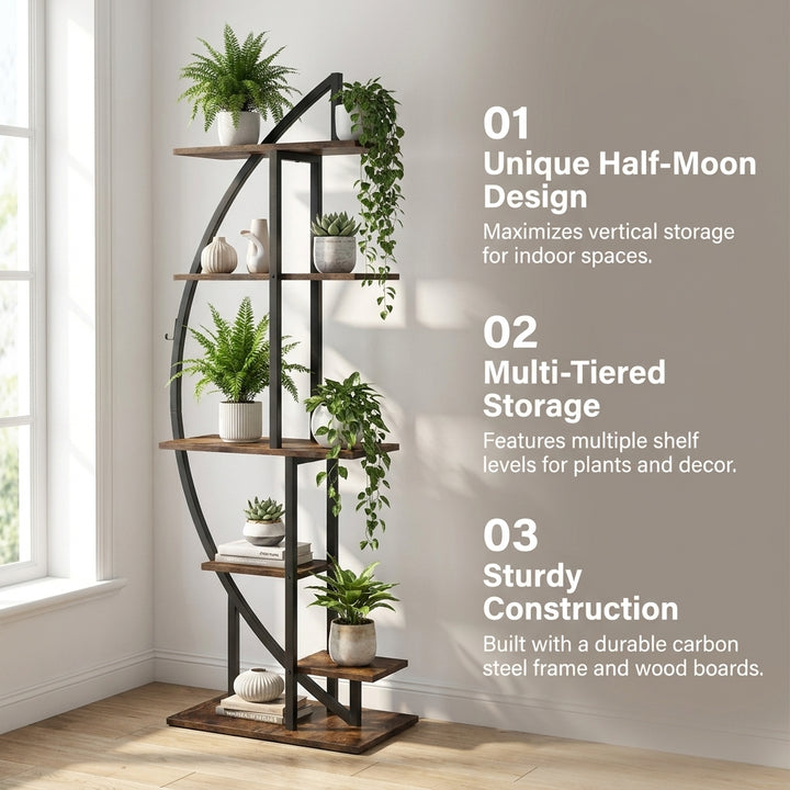 Half-moon Tiered Plant Stand Metal and Wood Indoor Display Shelf - 160cm