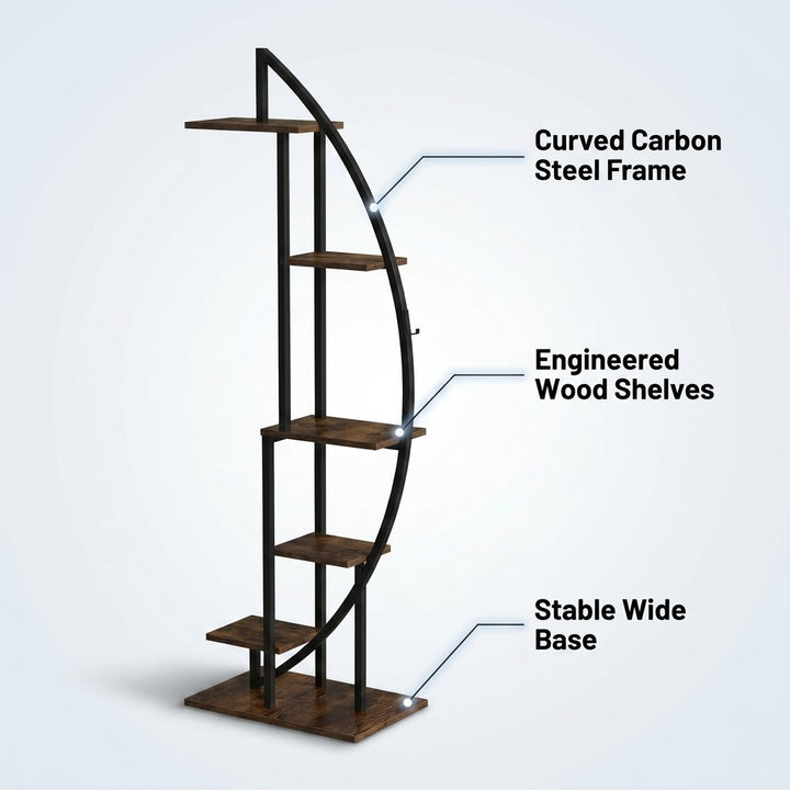 Half-moon Tiered Plant Stand Metal and Wood Indoor Display Shelf - 160cm
