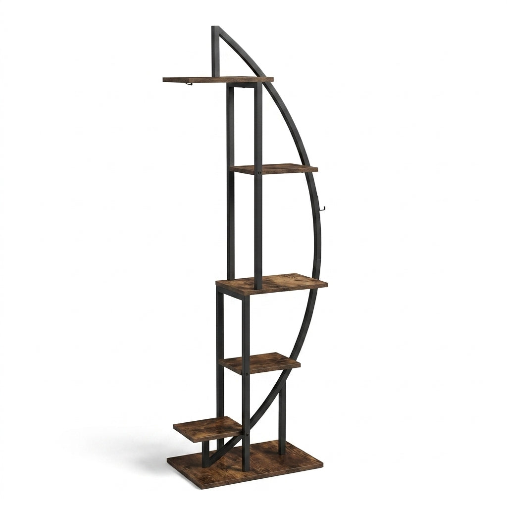 Half-moon Tiered Plant Stand Metal and Wood Indoor Display Shelf - 160cm