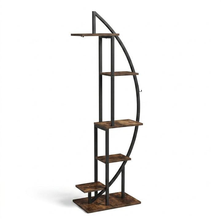 Half-moon Tiered Plant Stand Metal and Wood Indoor Display Shelf - 160cm
