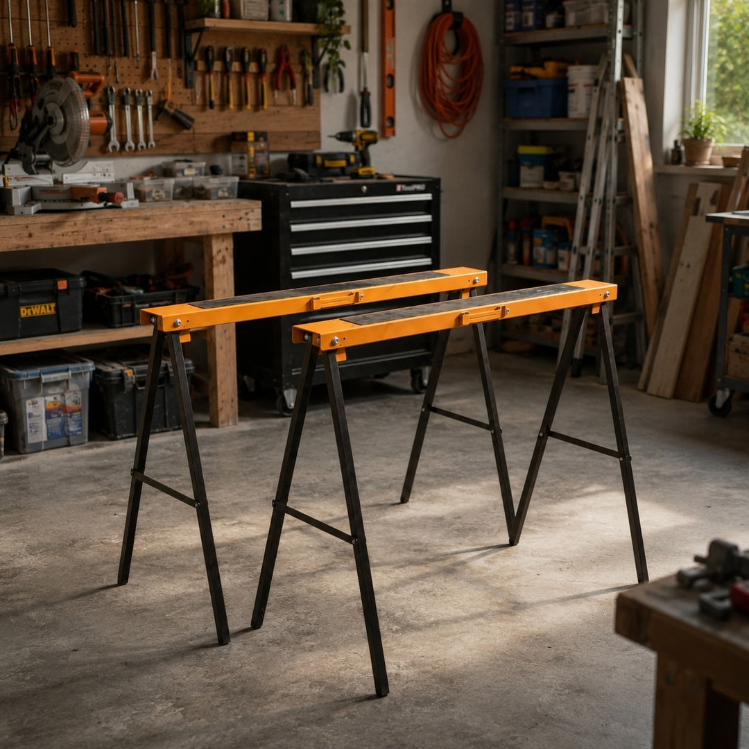 2-Piece Heavy Duty Sawhorse Support Frame Set - Yellow & Black