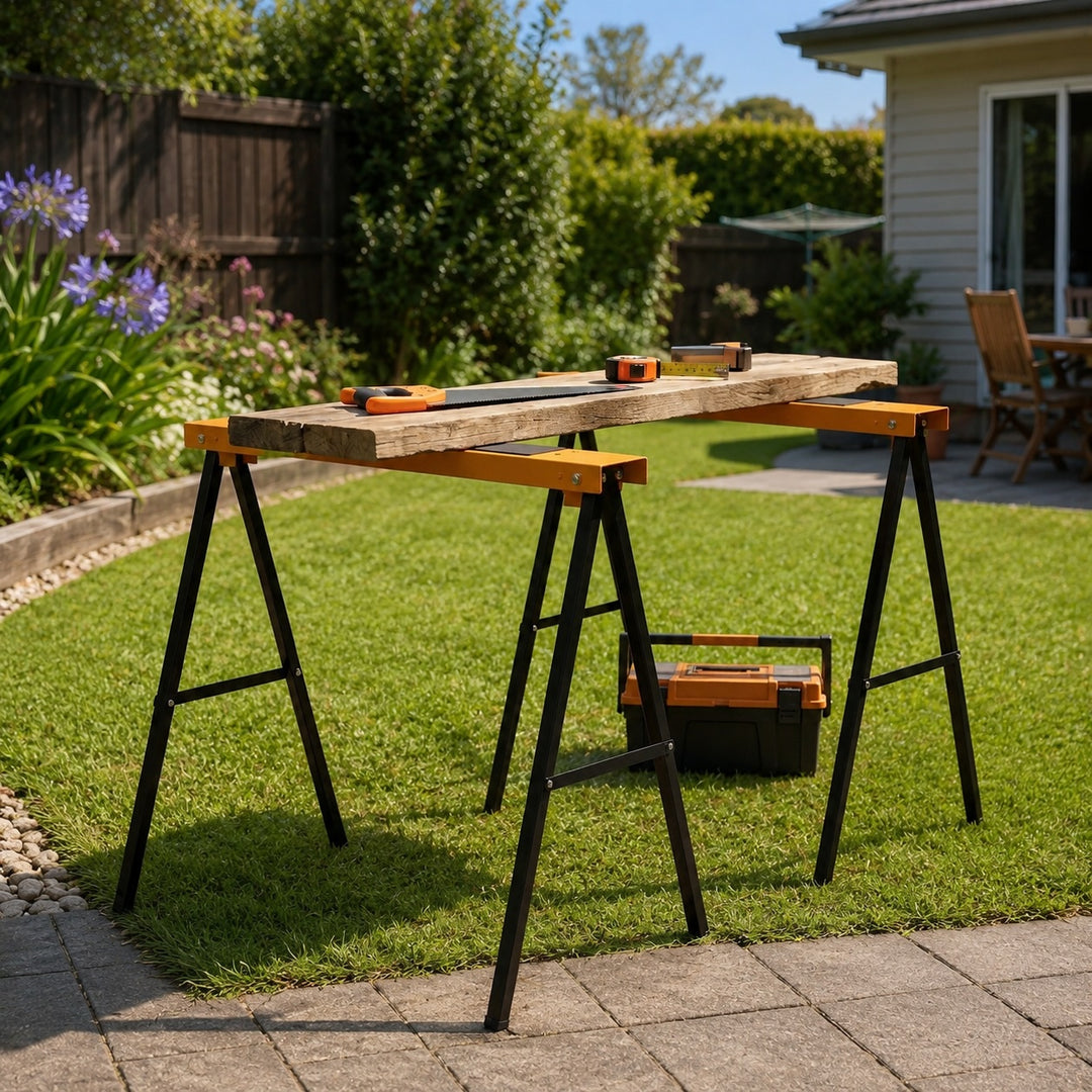 2-Piece Heavy Duty Sawhorse Support Frame Set - Yellow & Black
