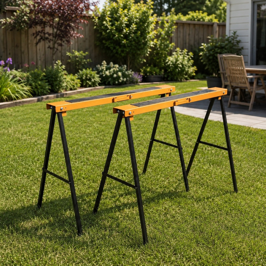 2-Piece Heavy Duty Sawhorse Support Frame Set - Yellow & Black