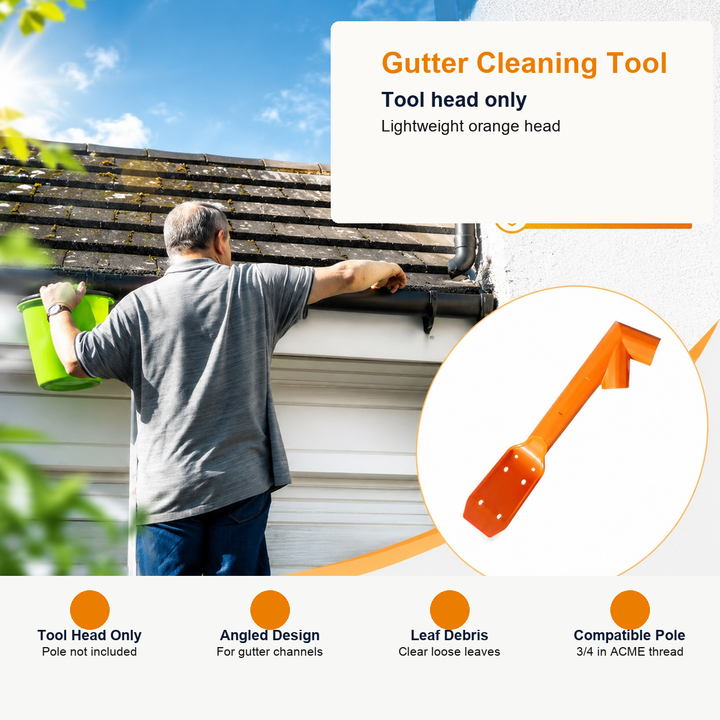 Multi-Angle Gutter Cleaning Tool Head - Pole Not Included - Orange