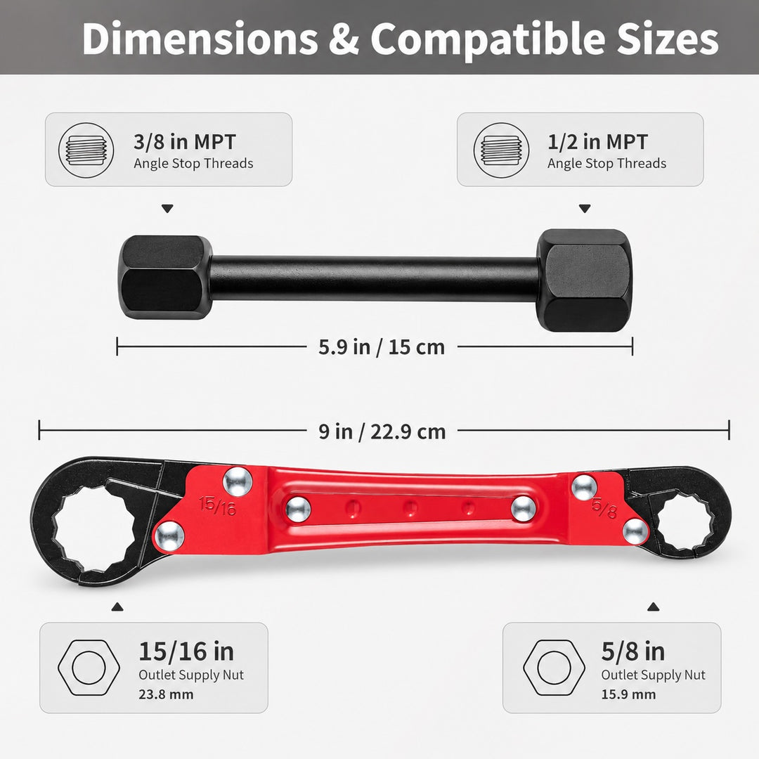 Plumbing Tools Angle Stop Wrench Kit - Double-Ended Pipe Wrench Set