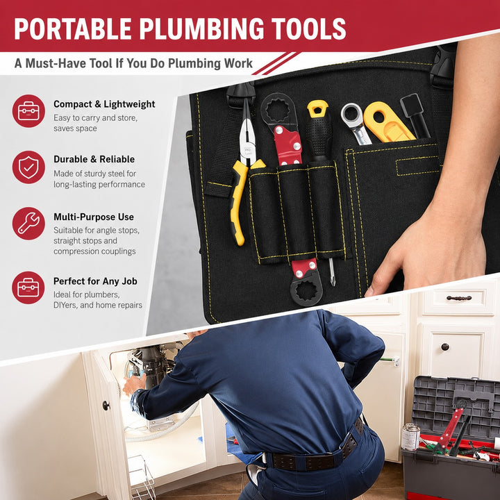 Plumbing Tools Angle Stop Wrench Kit - Double-Ended Pipe Wrench Set