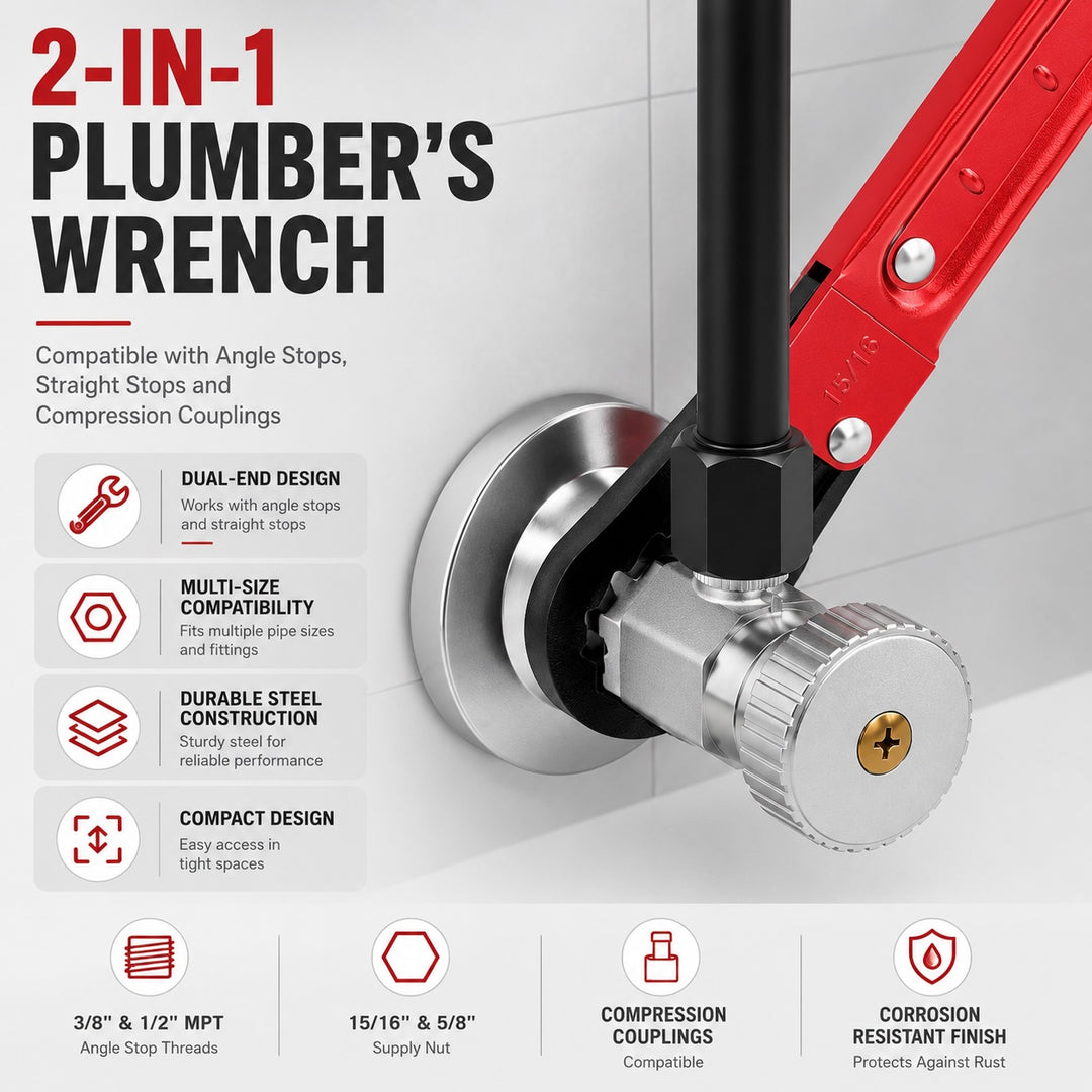 Plumbing Tools Angle Stop Wrench Kit - Double-Ended Pipe Wrench Set