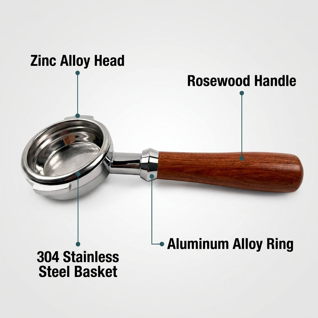 58mm Bottomless Portafilter with Rosewood Handle - E61 Compatible