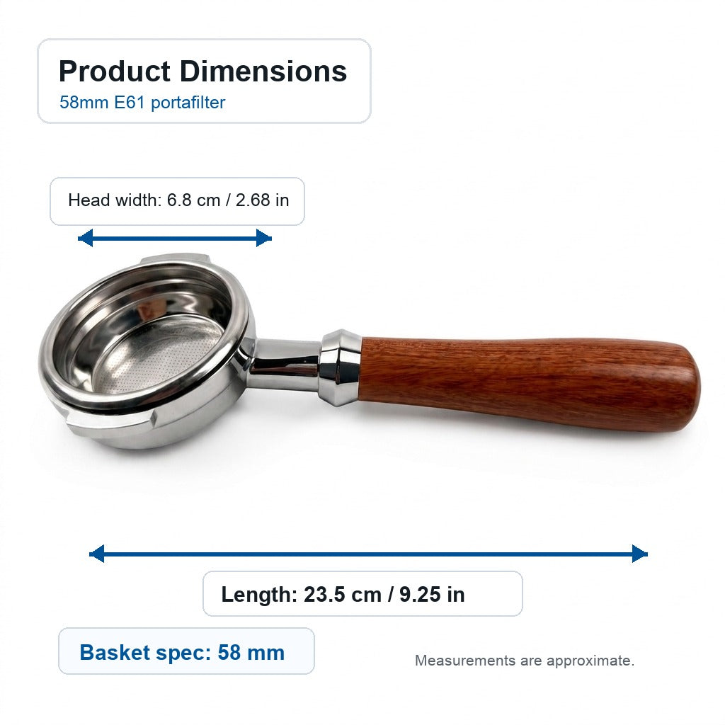 58mm Bottomless Portafilter with Rosewood Handle - E61 Compatible