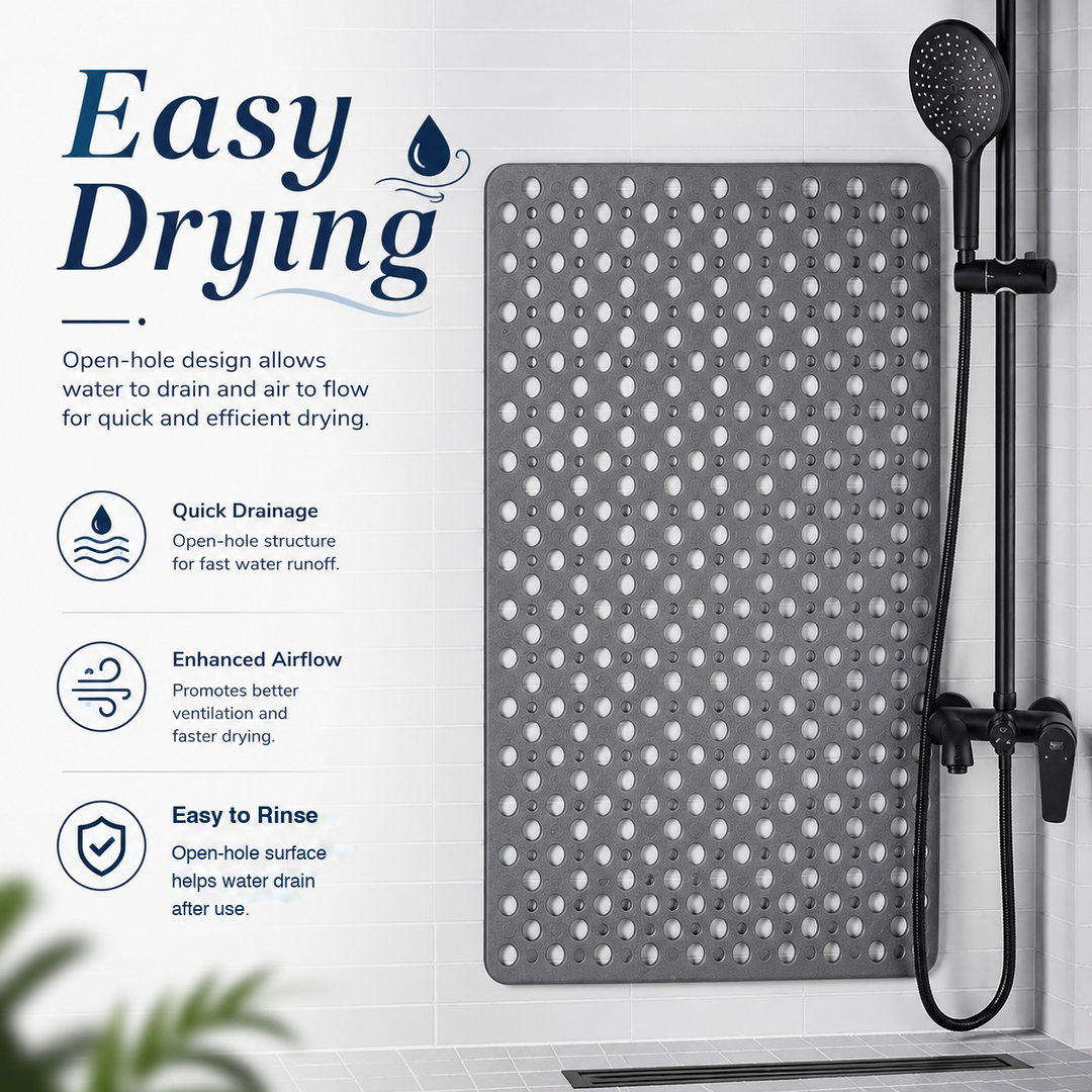 Round Textured Shower and Bathtub Mat 88x40cm - Gray