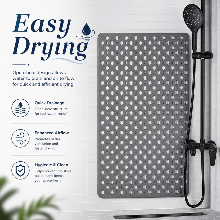 Round Textured Shower and Bathtub Mat 88x40cm - Gray