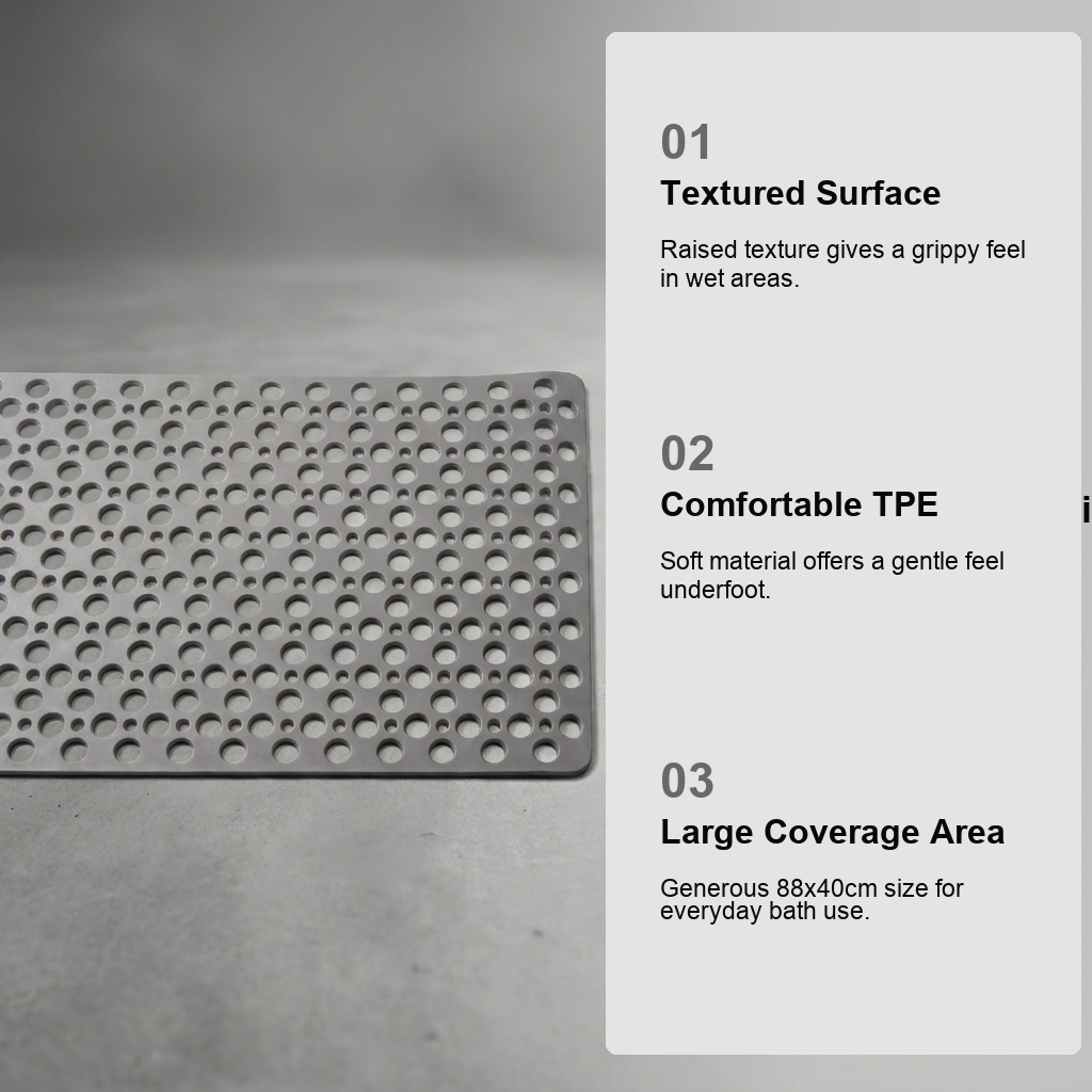 Round Textured Shower and Bathtub Mat 88x40cm - Gray