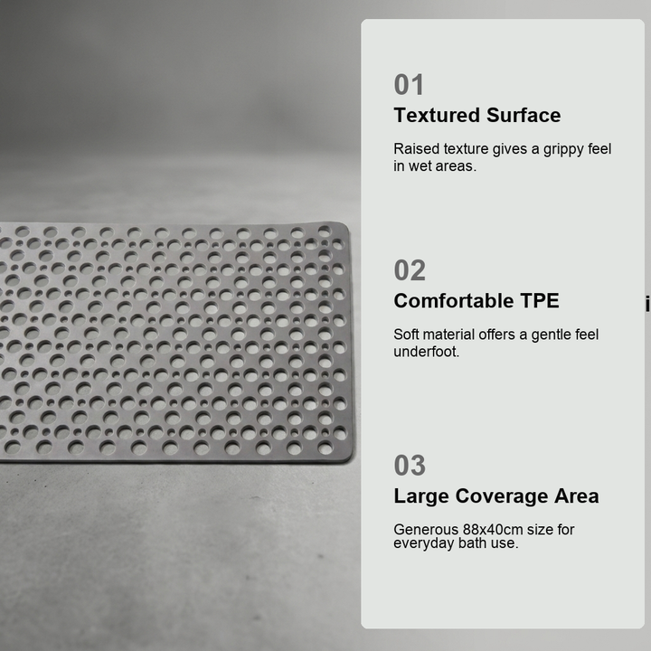 Round Textured Shower and Bathtub Mat 88x40cm - Gray
