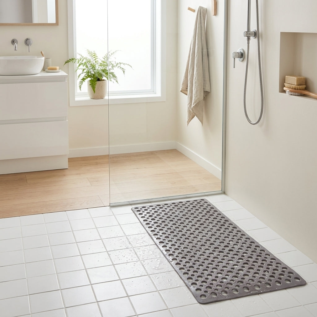 Round Textured Shower and Bathtub Mat 88x40cm - Gray