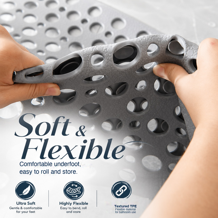 Round Textured Shower and Bathtub Mat 88x40cm - Gray