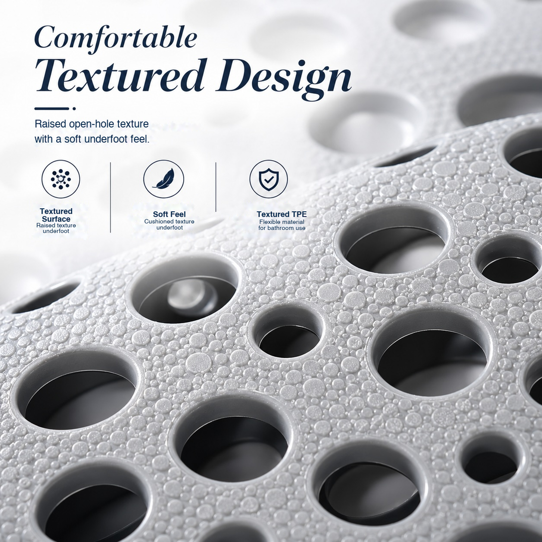 Round Textured Shower and Bathtub Mat 88x40cm - Gray