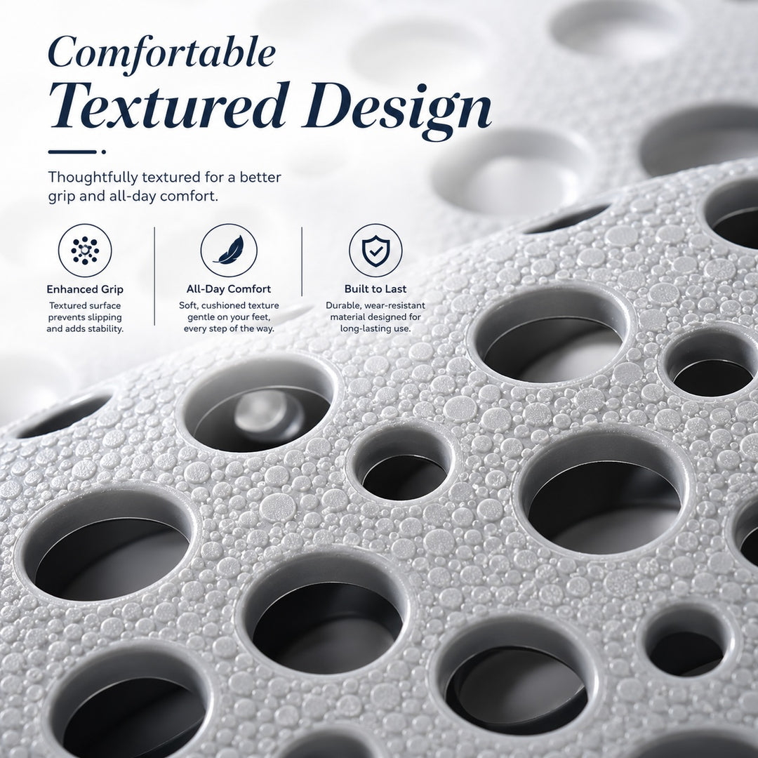 Round Textured Shower and Bathtub Mat 88x40cm - Gray