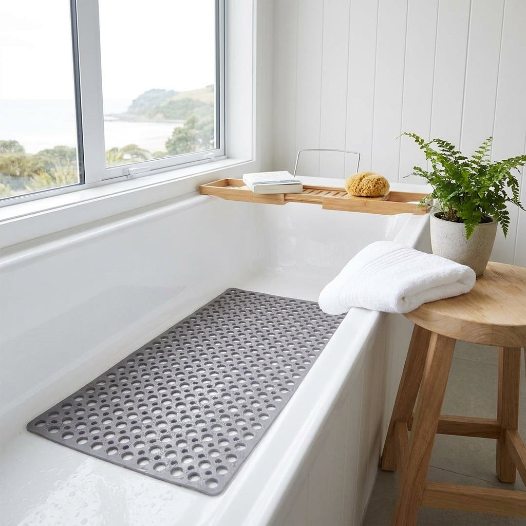 Round Textured Shower and Bathtub Mat 88x40cm - Gray