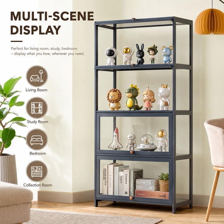 5-Tier Tall Display Cabinet with Clear Acrylic Doors - 80cm Gray