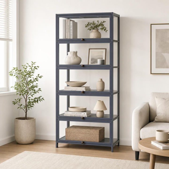5-Tier Tall Display Cabinet with Clear Acrylic Doors - 80cm Gray