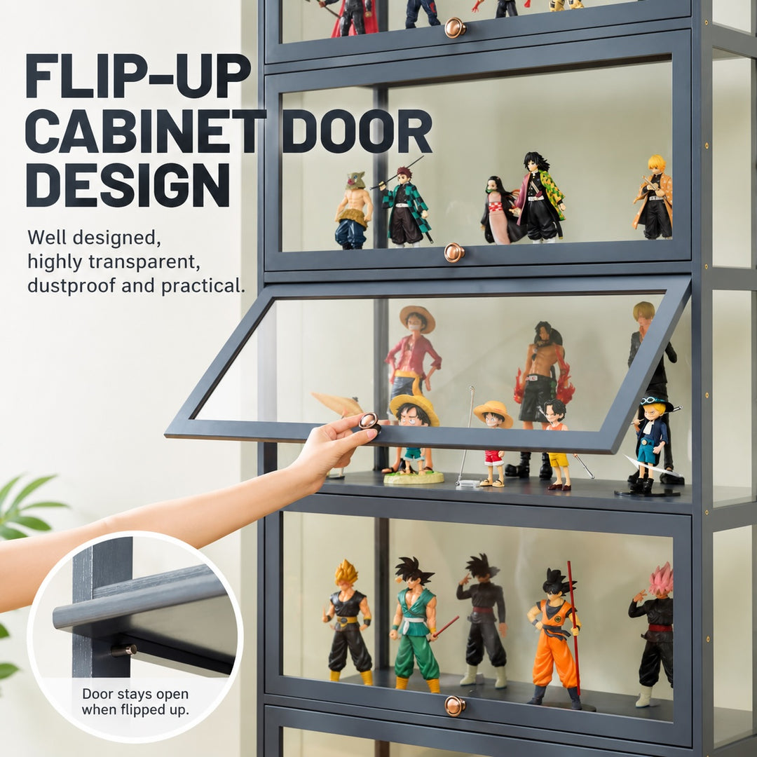 5-Tier Tall Display Cabinet with Clear Acrylic Doors - 80cm Gray