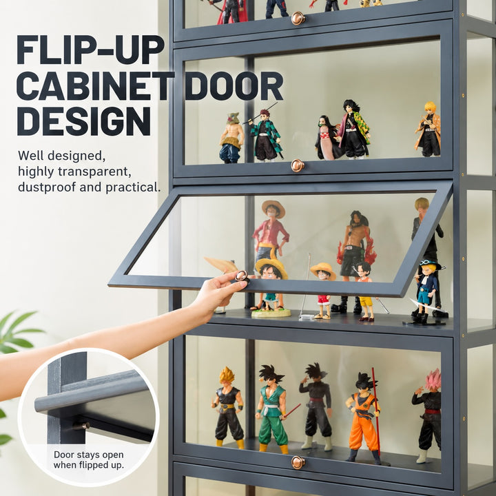 5-Tier Tall Display Cabinet with Clear Acrylic Doors - 80cm Gray