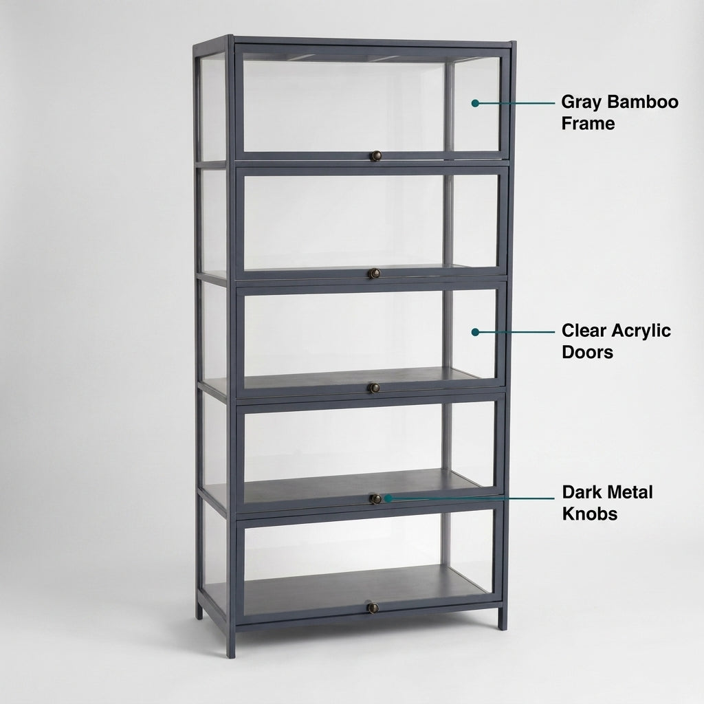 5-Tier Tall Display Cabinet with Clear Acrylic Doors - 80cm Gray