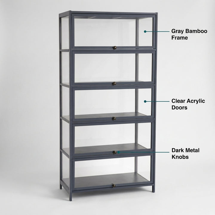 5-Tier Tall Display Cabinet with Clear Acrylic Doors - 80cm Gray