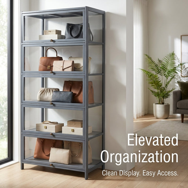 5-Tier Tall Display Cabinet with Clear Acrylic Doors - 80cm Gray