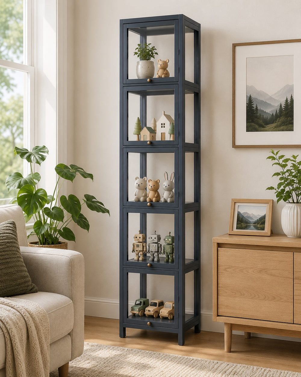 5-Tier Tall Display Cabinet with Clear Acrylic Doors - 30cm Gray
