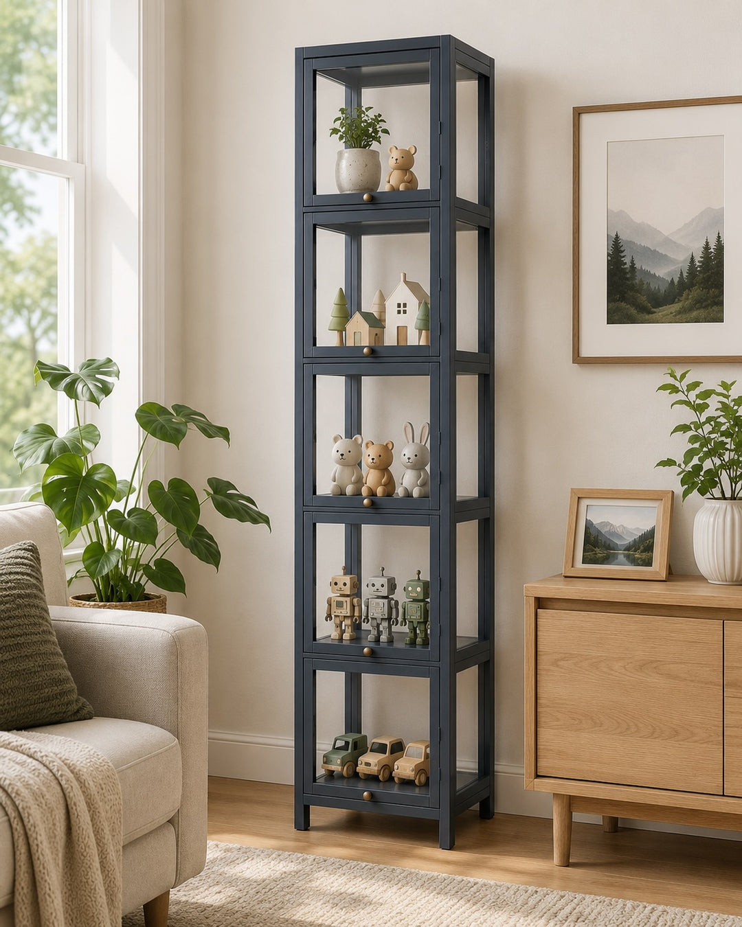 5-Tier Tall Display Cabinet with Clear Acrylic Doors - 30cm Gray