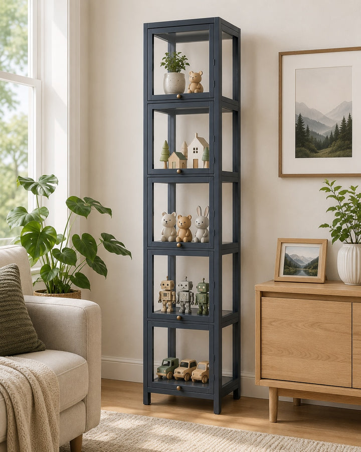5-Tier Tall Display Cabinet with Clear Acrylic Doors - 30cm Gray